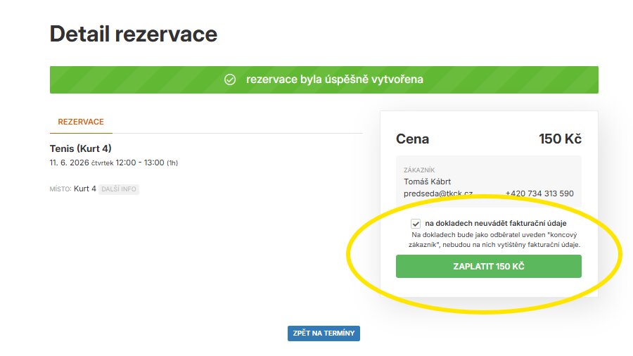 Při rezervaci kurtů můžete zaplatit hned přes platební bránu