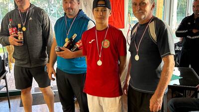 8. memoriál Milana Wolfa: Finalisté útěchy – zleva vítězové Jiří Hlávka a Patrik Erlebach, druzí Jakub Kudera a Petr Linhart